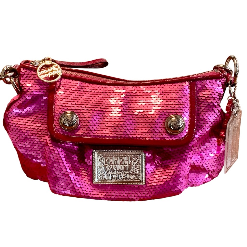 Coach LE Poppy Pink Sequin and Patent Leather Small Bag